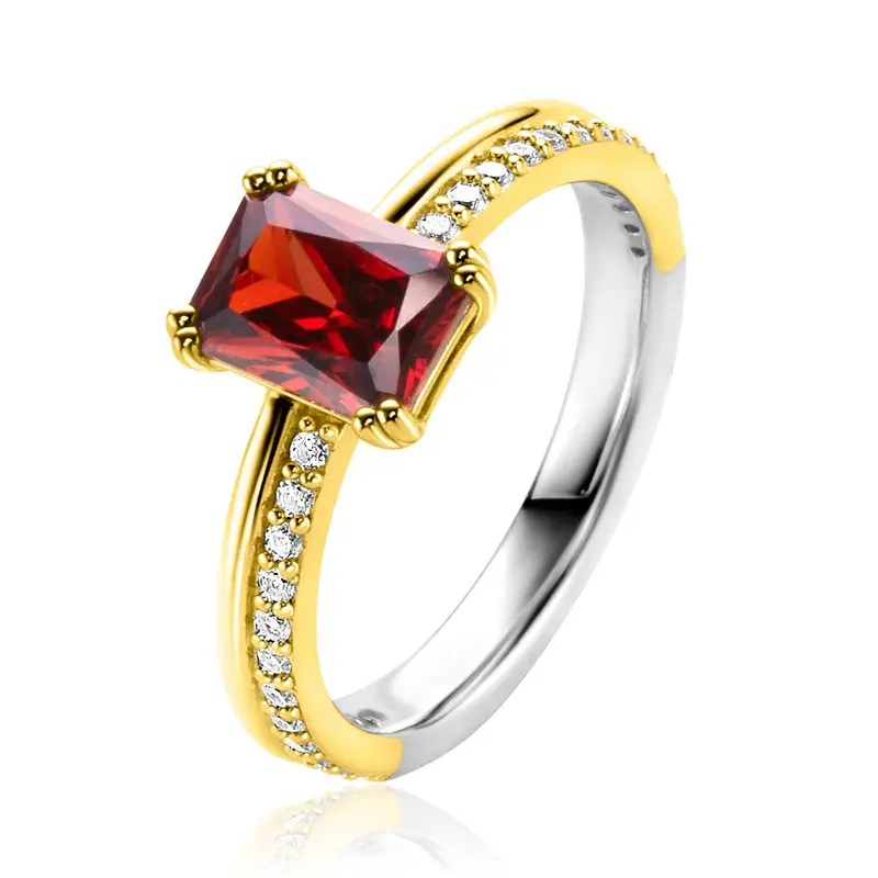 ZINZI Verguld Zilveren Ring met Rode Granaat ZIR2392R