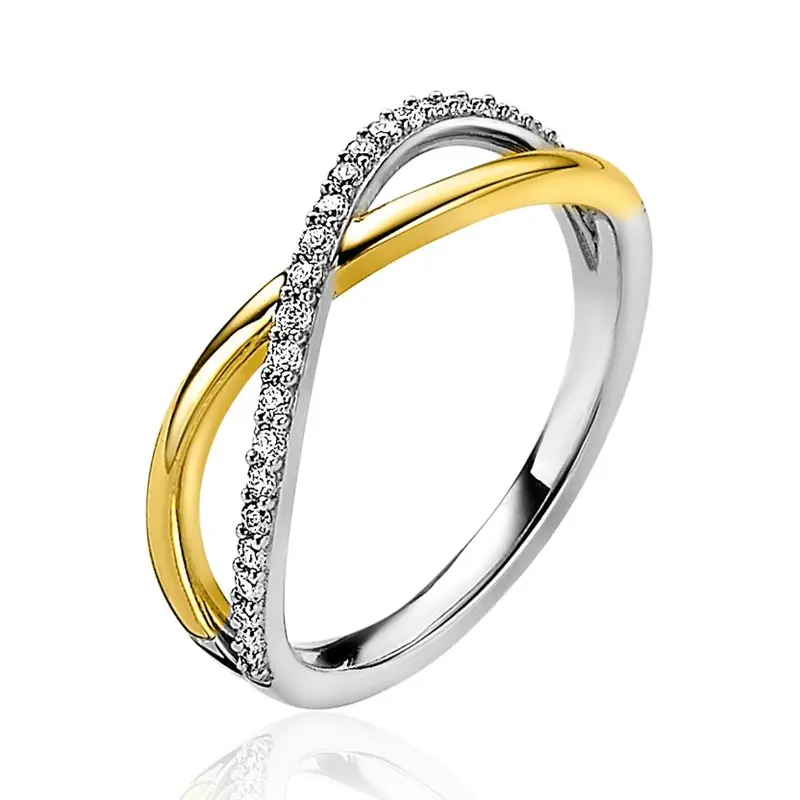ZINZI Verguld Zilveren Ring met Witte Zirkonia ZIR2234