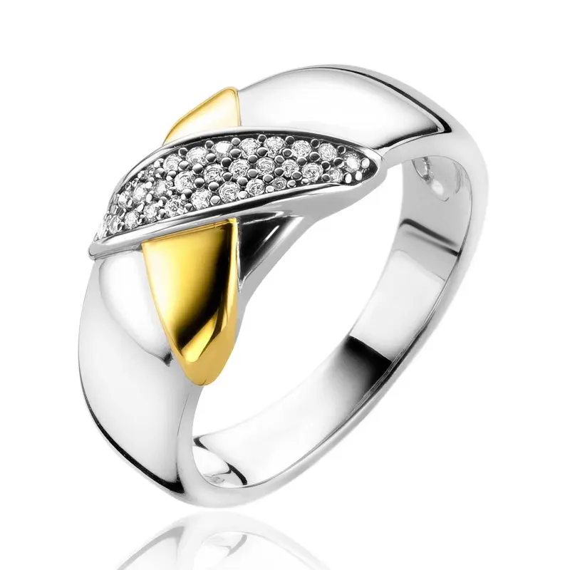 ZINZI Verguld Zilveren Ring met Witte Zirkonia ZIR2240