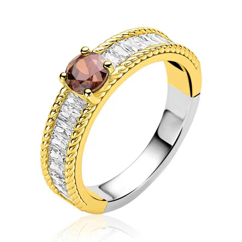 ZINZI Verguld Zilveren Ring met Zirkonia en Kleursteen ZIR2880