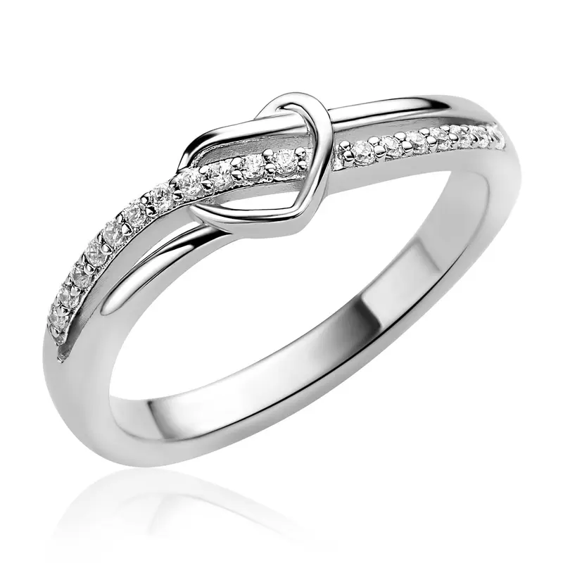 ZINZI Zilveren Cross-over Ring met Hart en Witte Zirkonia ZIR2874