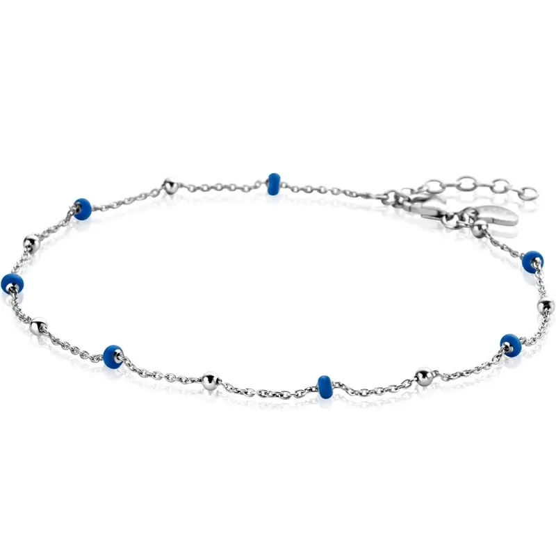 ZINZI Zilveren Enkelbandje met Blauwe Kleursteen ZIE2511