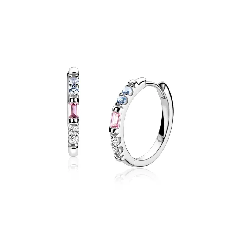 ZINZI Zilveren Oorbellen 19 mm Kleurstenen Wit Roze Blauw ZIO2868