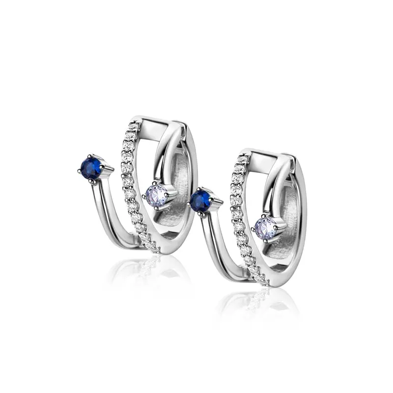 ZINZI Zilveren Oorbellen met Blauw, Wit Zirkonia ZIO2646B