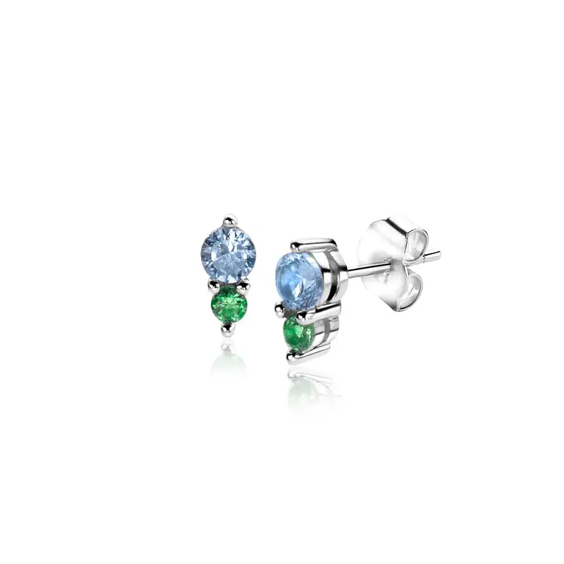 ZINZI Zilveren Oorknoppen met Blauw, Groen Zirkonia ZIO2502