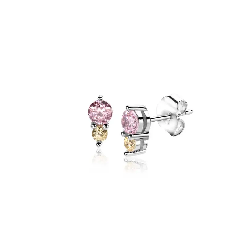 ZINZI Zilveren Oorknoppen met Roze, Champgne Zirkonia ZIO2501