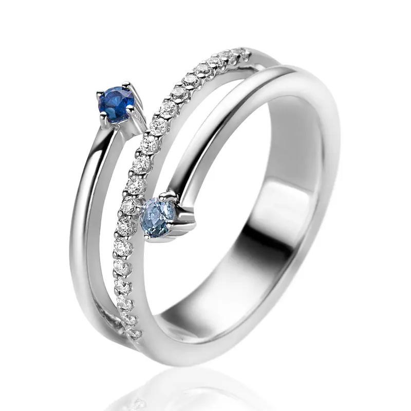 ZINZI Zilveren Ring met Blauw, Wit Zirkonia ZIR2646B