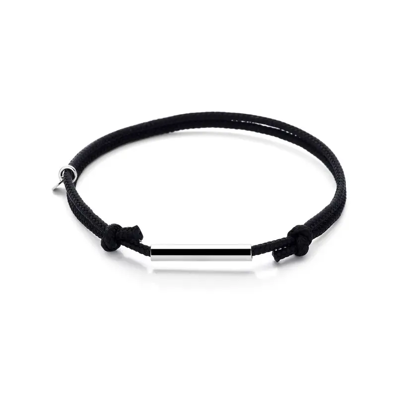 Zwart katoenen armband met gerhodineerd staafje