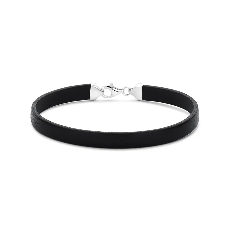 Zwart leren herenarmband met zilveren sluiting